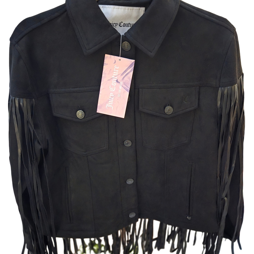 Juicy Couture Women's Faux Suede Black  Fringe Jacket, NWT